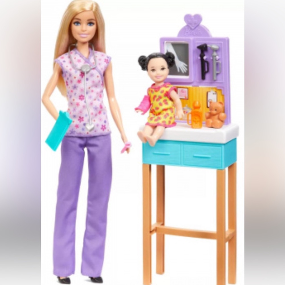 Barbie Pediatrician Doll and Doctor Playset with Accessories, Purple Scrubs